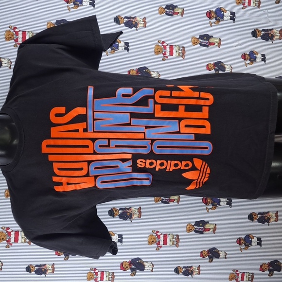 Adidas Originals spell out big graphic LG black & orange casual skater t-shirt - Picture 1 of 4